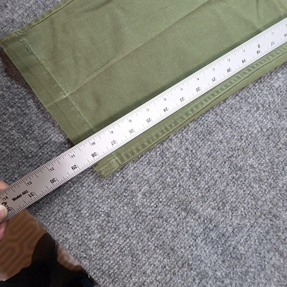 Chino Pants Mens 34x29 Green Canvas Workwear Straight Leg Khakis Pockets Casual